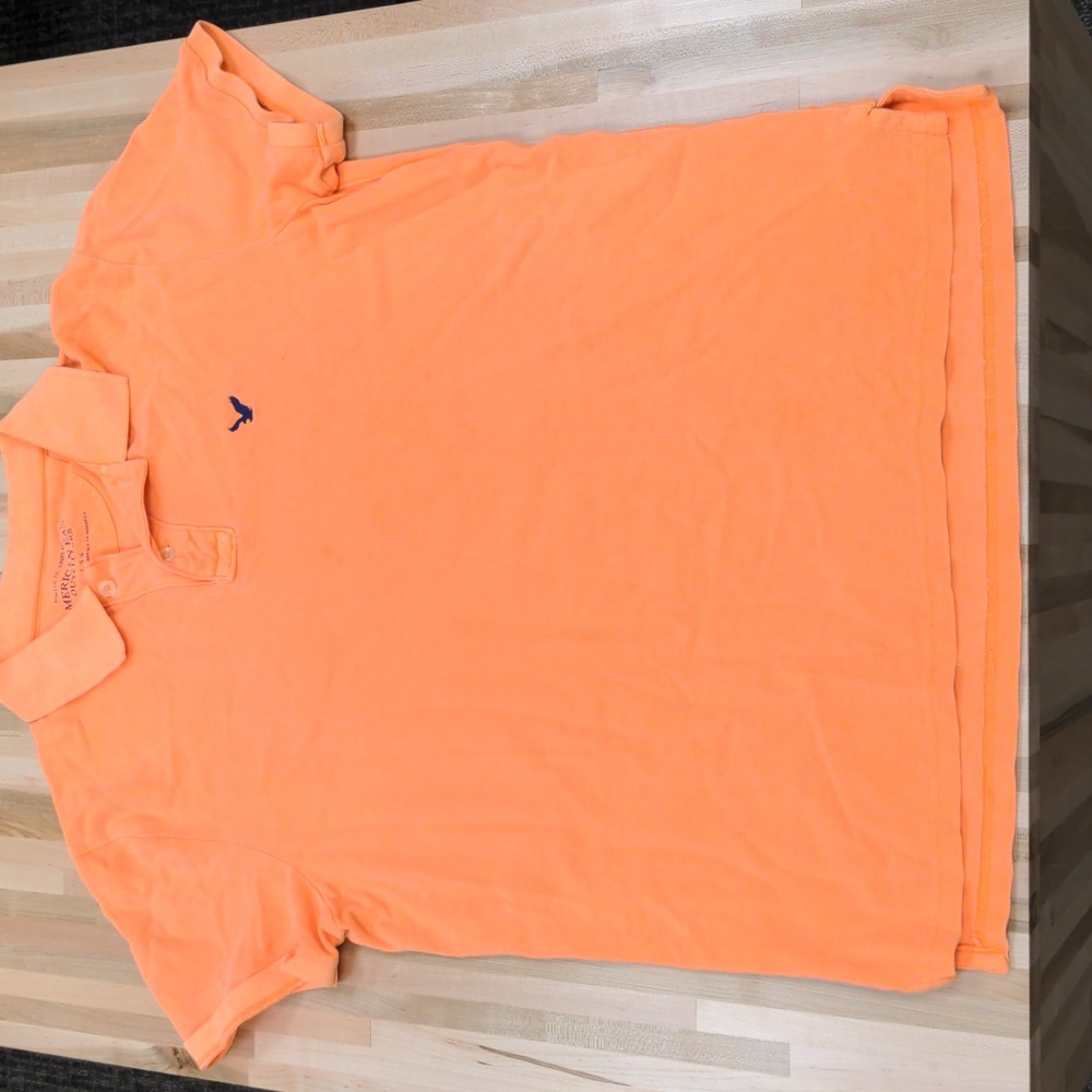 American Eagle Outfitters Mens Bright Orange Polo Shirt Large L Short Sleeve